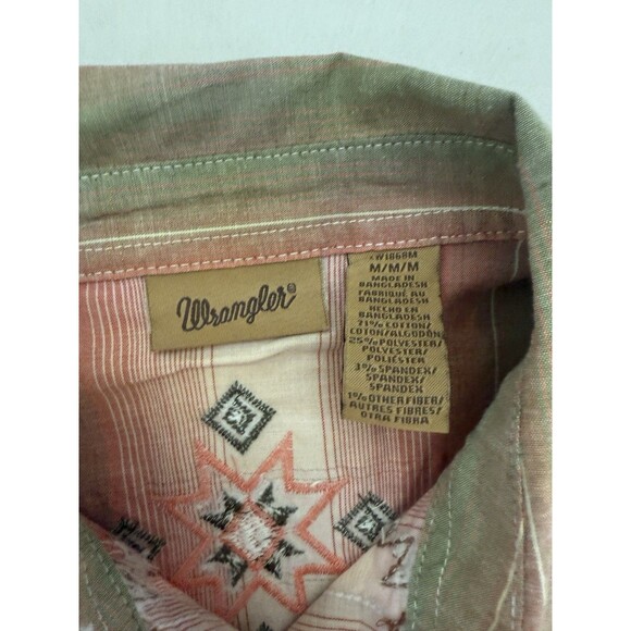 Y2K Wrangler Western Shirt Aztec Pearl Snap Embroidered Pink Stripe Womens Med - Picture 10 of 11